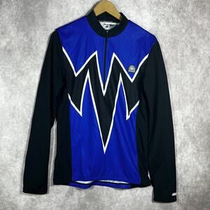 Sugoi Cycling Jersey Mens Medium Blue Black‎ Long Sleeves Quarter Zip Pockets